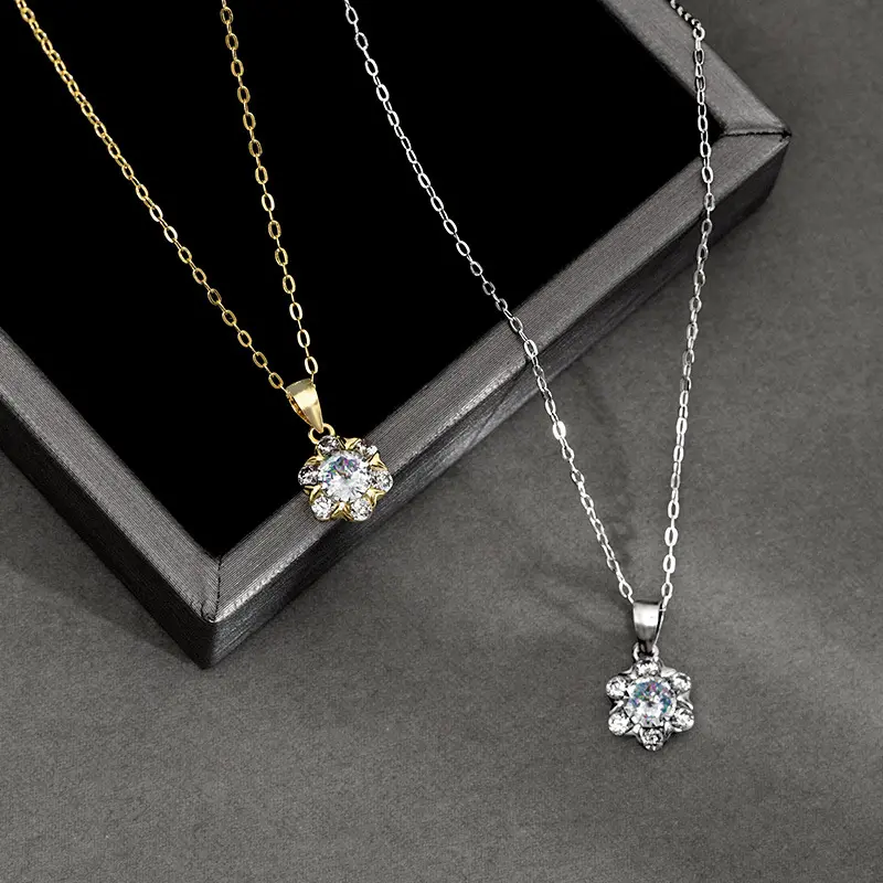 s925银轻奢太阳花吊坠项链女复古ins风百搭锁骨链配饰