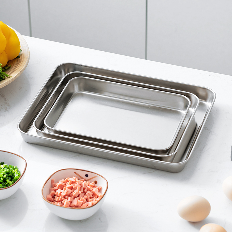 onlycook 304不锈钢肠粉蒸盘商用长方形盘子凉皮盘家用托盘方盘