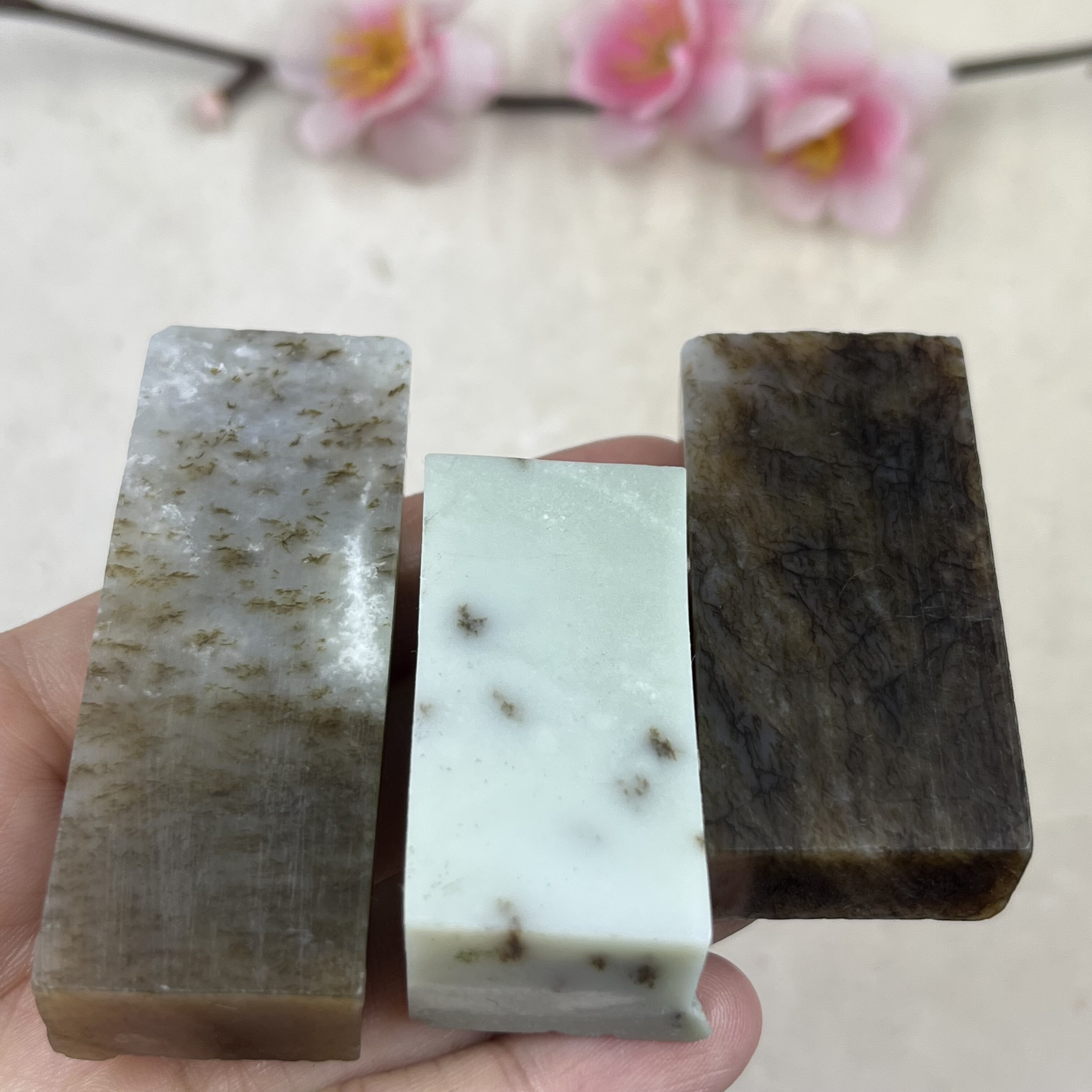 3件价新疆和田玉糖草花且末特色意境牌子边角料标本料DIY包邮t