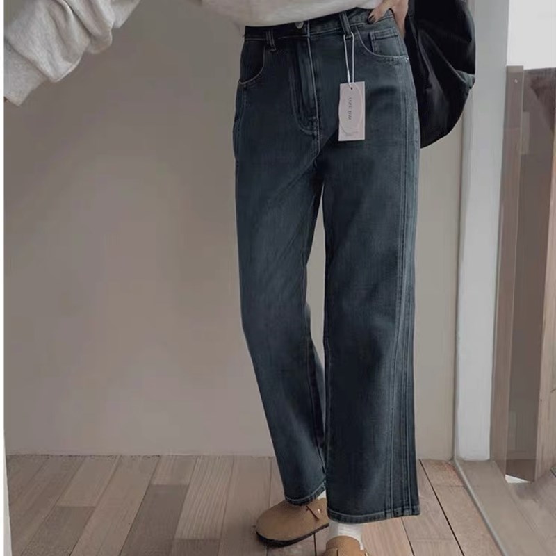 大碗plus定制大码女装微胖复古直筒牛仔春高腰宽松显瘦遮胯九分裤