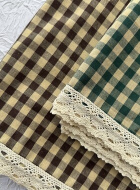 墨绿色格子橱柜帘门帘半截小窗帘复古卫生间厨房短帘半截宿舍桌帘