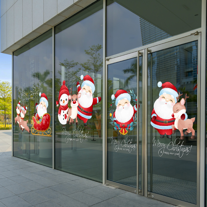 耶诞节可爱卡通老人雪人装饰静电无胶双面彩色贴纸玻璃拉门橱窗