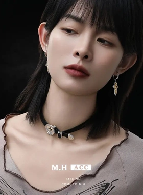 皮革纽扣项圈女朋克风街头时尚颈链辣妹小众设计感项饰