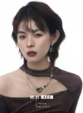 绿色滴油爱心耳坠女高级感轻奢潮流暗黑风简约个性耳环新款