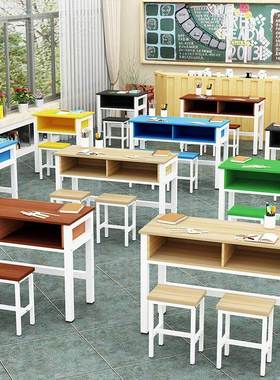 中小学UEV习生单双层课桌椅辅手导班双学桌工绘画美术培训桌单人