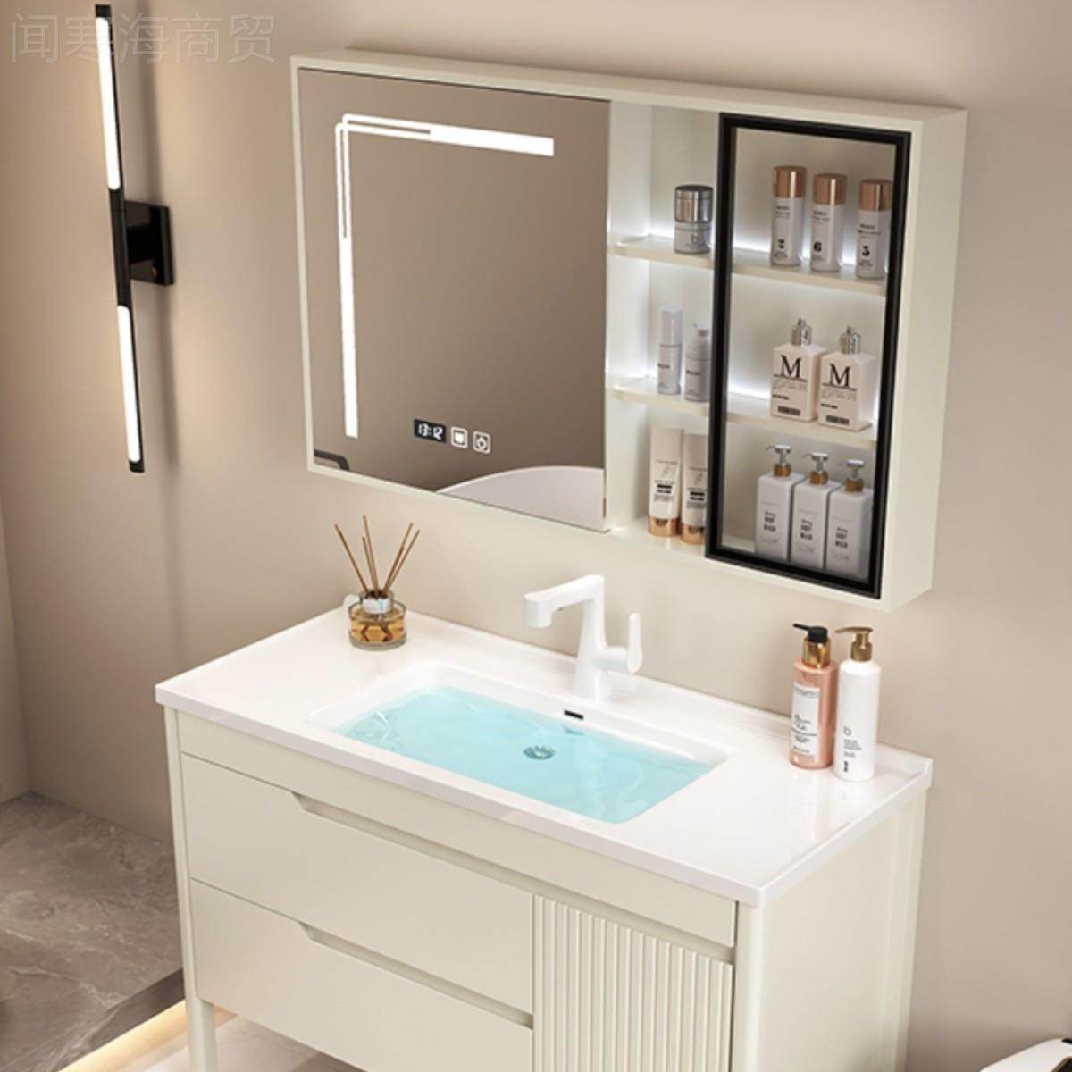 y奶油风橡木浴室柜洗组合陶m瓷一体URZ盆卫生间落洗脸池手盆洗漱