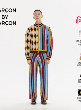 GARCON BY GARCON 做旧条纹复古嵌花小高领拉链外套