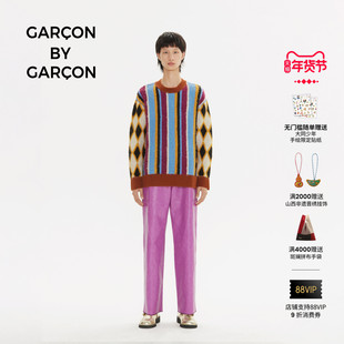 GARCON BY GARCON 秋冬做旧条纹复古嵌花套头毛衣针织上衣