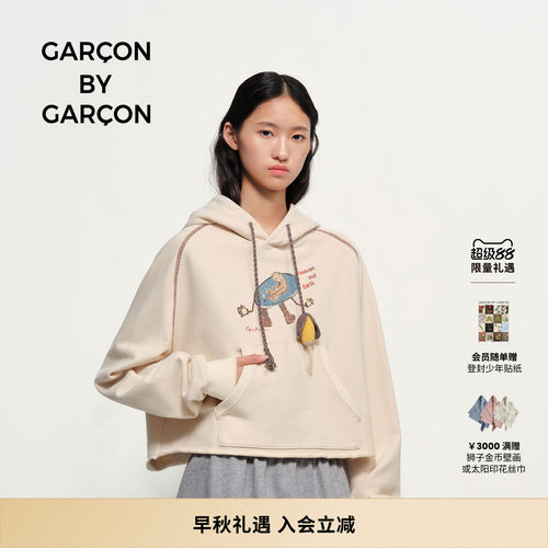 GARCON BY GARCON 26秋冬天地之中印花连帽插肩袖短卫衣 多色可选