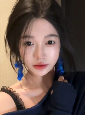 zoozmini蓝色花瓣耳环女复古夸张流苏耳坠韩系高级感轻奢耳钉耳饰