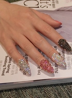 韩版时尚个性水晶指甲盖戒指女韩国潮人美甲套装指环关节戒配饰品