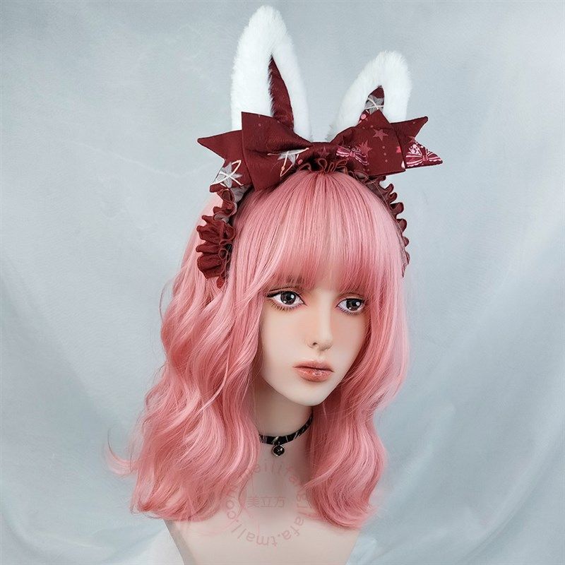 粉色中长卷发假发女锁骨发中长卷发蛋卷头大波浪微卷lolita樱花粉,美发护发/假发,日常整顶假发,淘宝优惠券,粉丝福利购,淘宝优惠卷