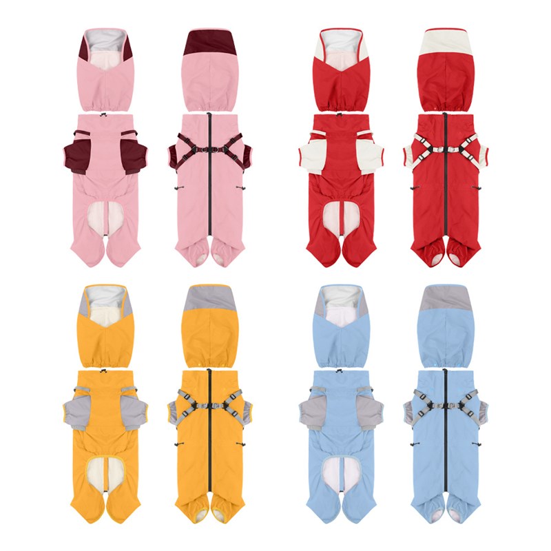 狗狗雨衣宠物小狗四脚雨衣防风防水狗狗衣服户外连帽可拆卸冲锋衣