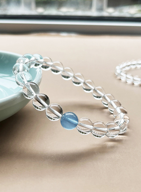 赵露思同款白水晶手链女情侣原石转运海蓝宝珠子天然水晶手串饰品