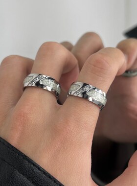 镶钻银丝雾凇钛钢戒指男潮女小众设计感尾戒轻奢高级情侣男士指环