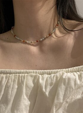 国风串珠项链彩色天然石森系民族风小众独特个性春夏颈链锁骨链女