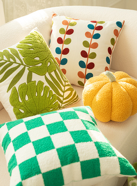 绿色青梨棋盘格创意水果抱枕沙发靠垫客厅靠枕套床头卧室靠背飘窗