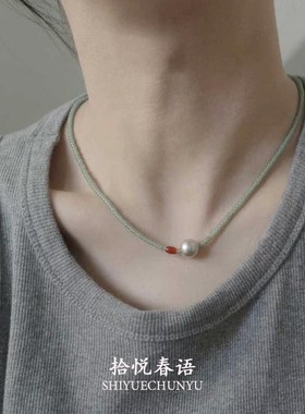 春日气息森系绿色琉璃米珠珍珠项链简约百搭小清新串珠锁骨链