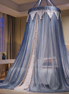 CIMO免安装圆形吊顶式蚊帐家用吊挂落地床幔公主风儿童蒙古包新款