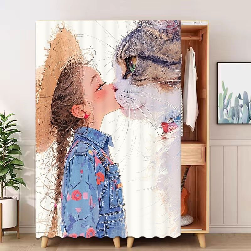 卡通动漫柜子遮挡帘免打孔衣柜门帘书柜防尘帘置物架鞋柜遮丑布帘,居家布艺,门帘,淘宝优惠券,粉丝福利购,淘宝优惠卷