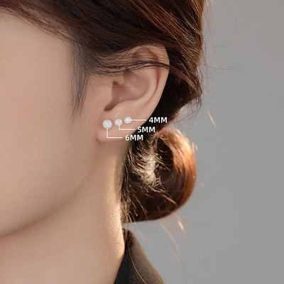 s999纯银简约光面磨砂豆豆弯钩耳钉养耳洞免摘男女耳骨钉