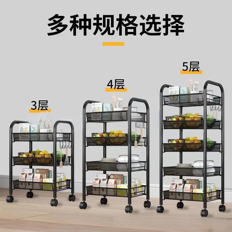 小推车置物架网格推车展示架可移动厨房多层钢木架浴室储物工具车