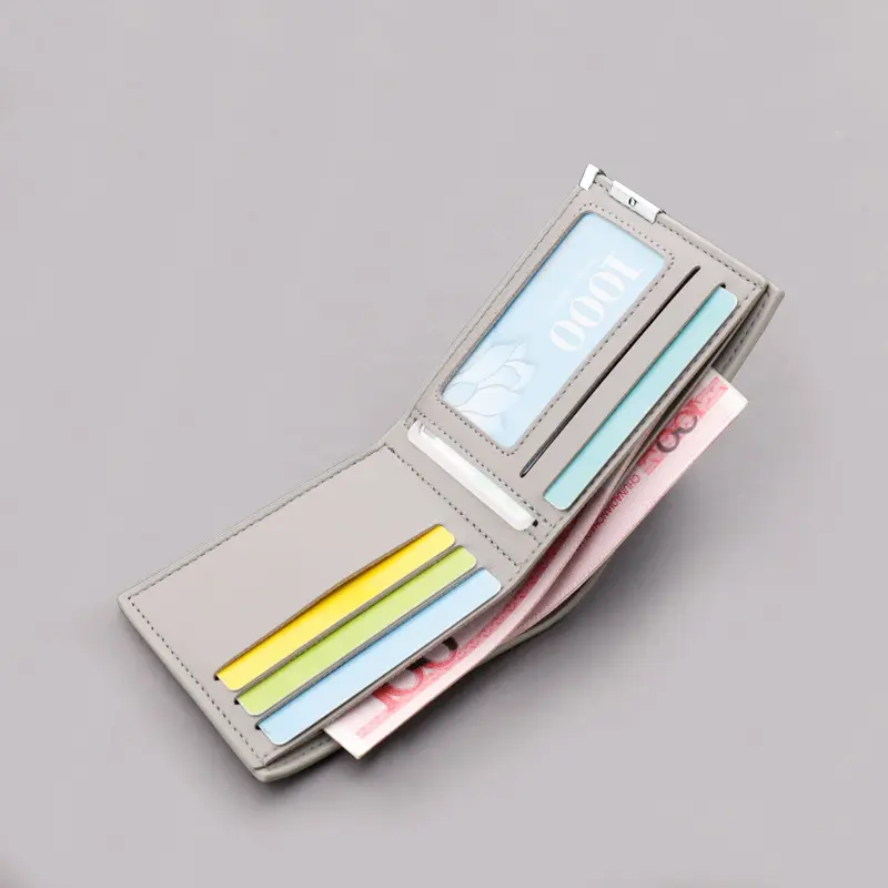 男士短款钱包简约超薄灰色可放驾驶证男款皮夹多卡位男式钱夹学生