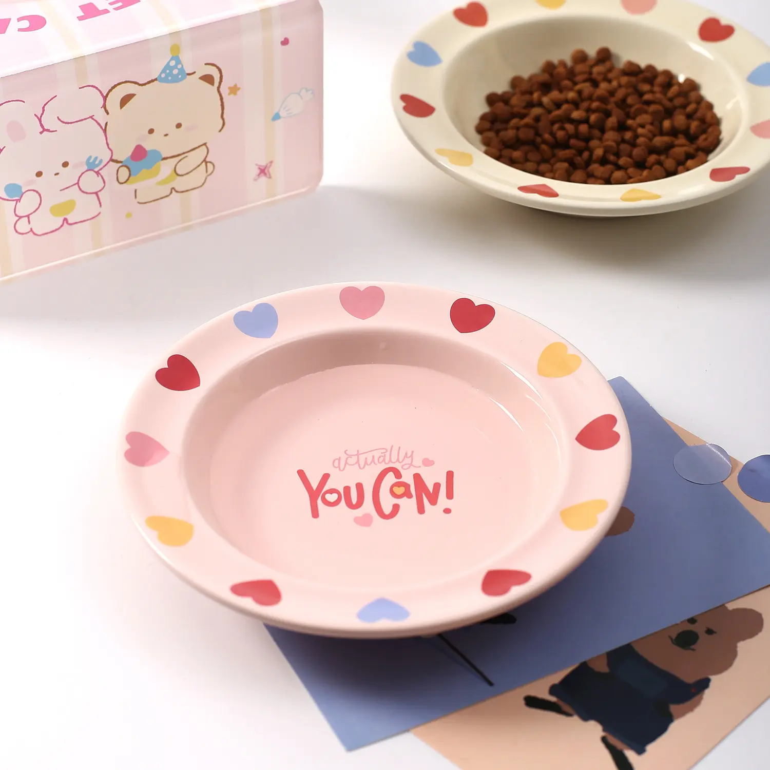 创意爱心盘带亚克力碗架家用陶瓷宠物碗猫碗狗碗宠物用品食盆