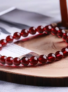 素圈石榴石手串高货净体酒红仿石榴石养颜女人石东海可塘水晶