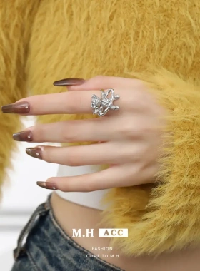 新款戒指女小众高级感可爱开口指环轻奢气质可调节银色食指戒