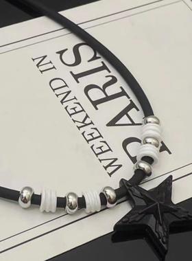 黑色五角星串珠皮革项链女小众百搭辣妹项圈生日礼物送闺蜜