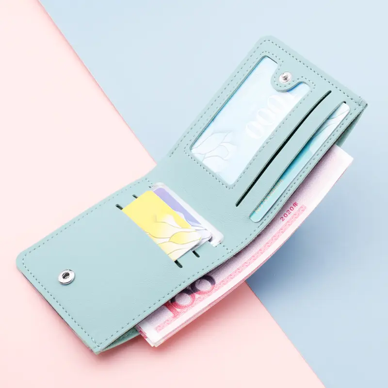 钱包短款女士超薄带拉链钱夹扣子韩版purse皮夹wallet women女式
