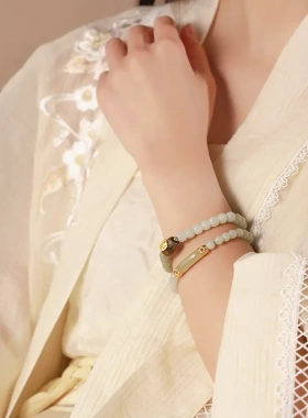 新款玉上佳人手串仿和田玉串珠手串18k金圆珠手链女款饰品女
