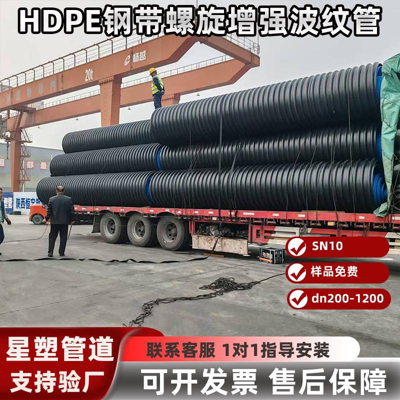 宁夏中卫HDPE钢带螺旋增强缠绕管SN10聚乙烯耐压耐腐蚀波纹管现货