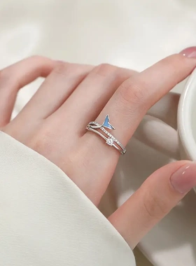 鱼生有你鱼尾戒指女素圈开口戒小众设计感食指戒轻奢尾戒