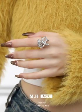 新款戒指女小众高级感可爱开口指环轻奢气质可调节银色食指戒