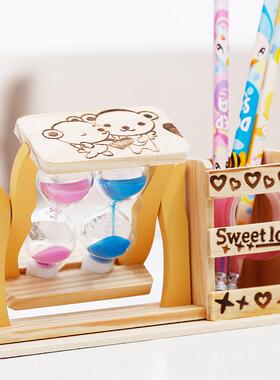 2流沙笔个筒沙漏 木生00制风制作笔筒 车学生日礼品 玻璃