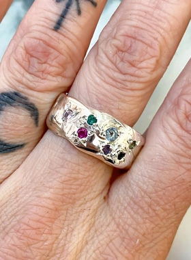 褶皱纹理锆石戒指镶嵌个性指环戒指不规则锆石指环欧美彩色锆石