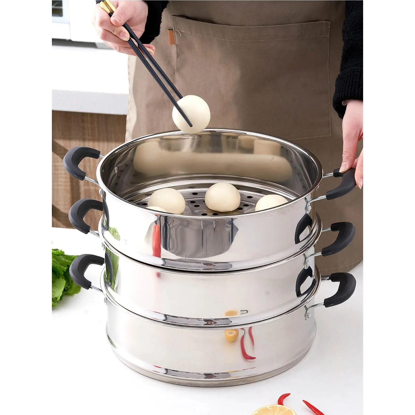 304不锈钢蒸笼26蒸屉25家用24笼屉23蒸格27加厚加高笼30多用笼22