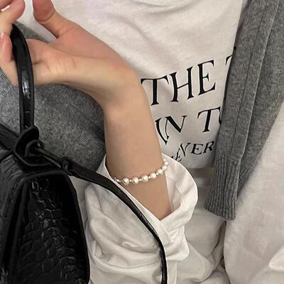 链珠手纯银女银手镯拼接轻奢小众精致SL0942送闺蜜珍生日礼物饰新