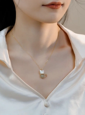 慵懒猫咪天然和田玉小众淡水珍珠项链14k包金项链锁骨链女轻奢感