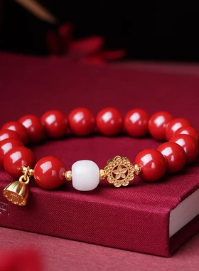 天然朱砂原石手链女帝王砂和田玉镀金莲蓬砂饰品手串