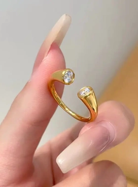 2025年新款爆款金色素圈微镶戒指简约时级感轻奢双钻食指戒女