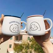 陶瓷马克杯带盖勺高颜值情侣款 专用 水杯一对送女生日礼物杯子男士