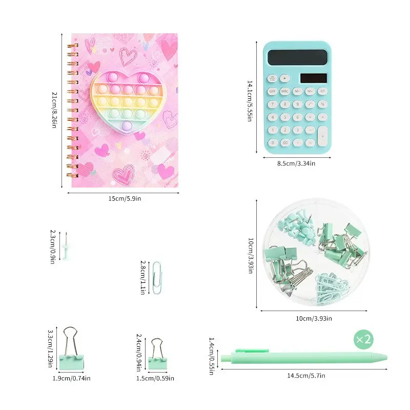 热销绿色文具套装回形针长尾夹计算器笔记本可定制