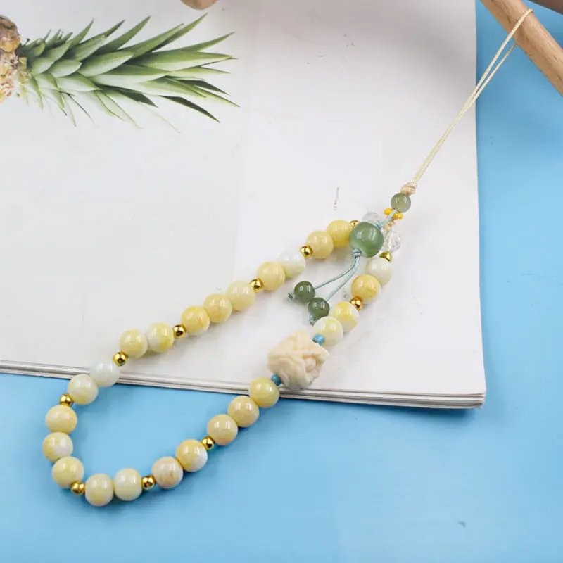 国潮男女树脂头圆珠编绳手机链小众复古时尚挂绳车载挂件