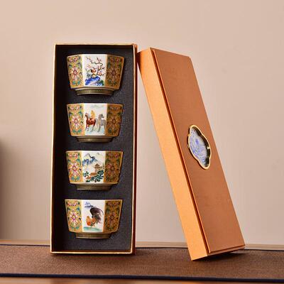 珐琅彩QTM高档主人杯家用办公室茶杯陶功夫茶具配品瓷件茗杯礼盒