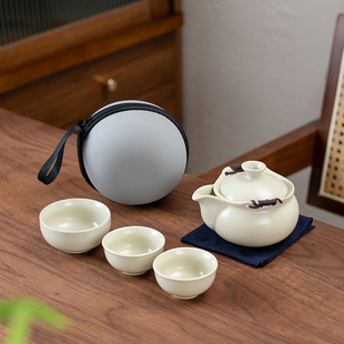 中式汝窑快客杯便携式户外露营旅行茶具一壶三杯手抓壶茶具套装