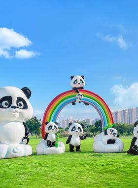 玻璃钢卡通熊猫雕塑售楼部景区商场幼儿园秋千座椅网红美陈摆件