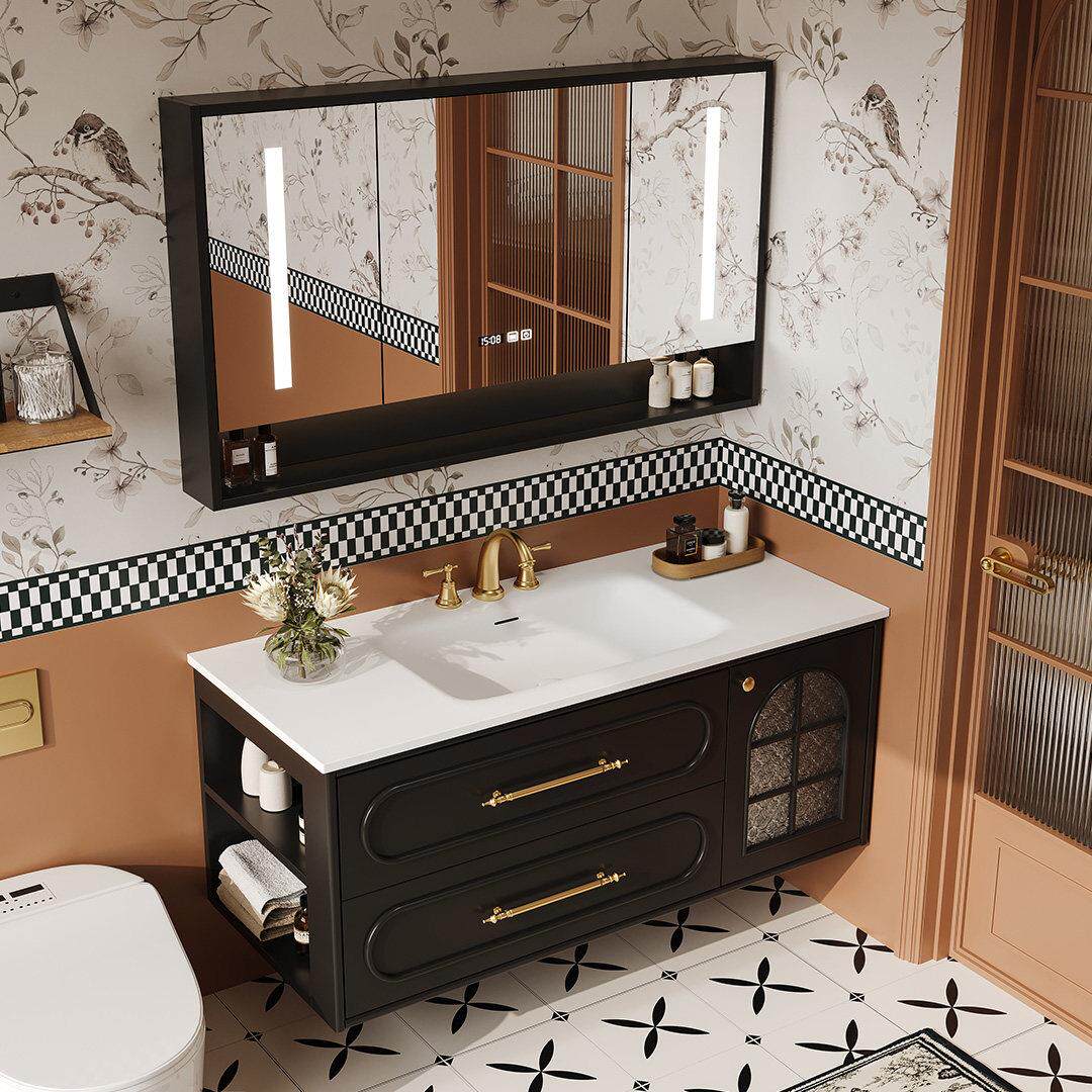 法式覆古浴室柜组合化妆室可丽耐一体盆洗漱台岩板陶瓷洗脸洗手盆